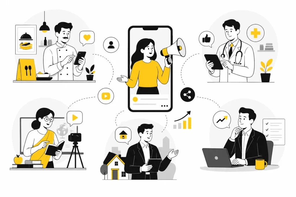 Restaurant owner, doctor, teacher, real estate agent and consultant using social media marketing