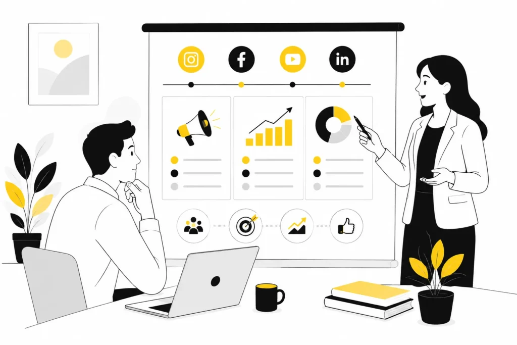Comparison of social media management services and advertising budget for business growth