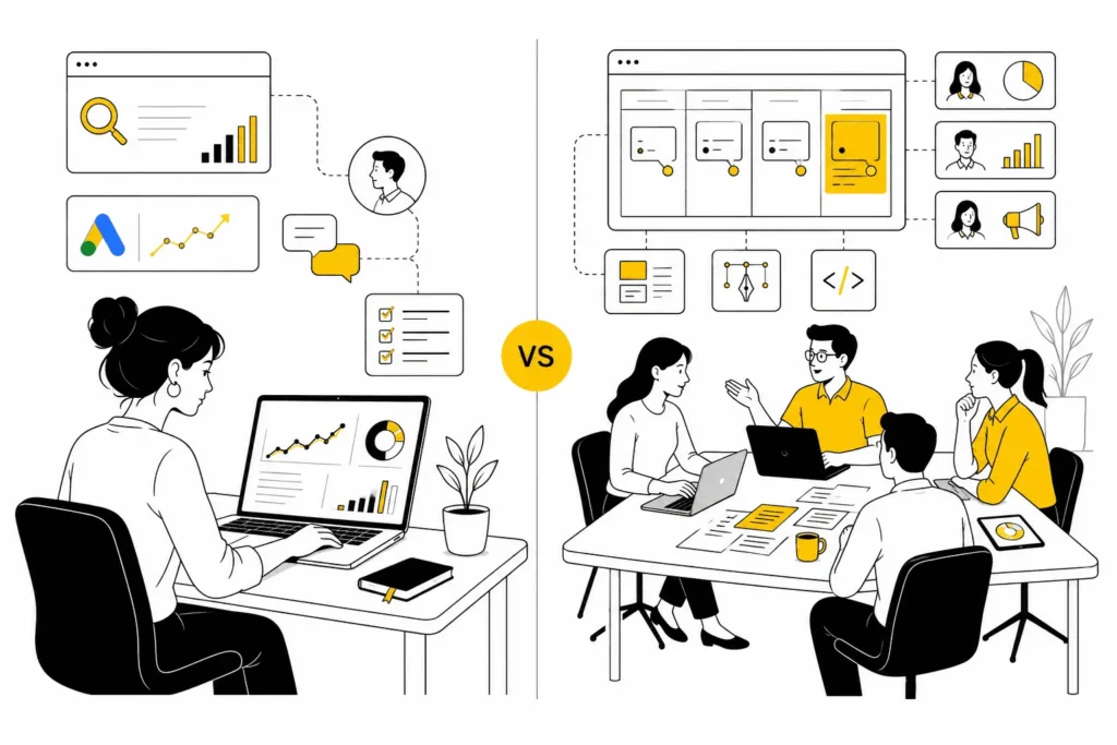Comparison between a freelance digital marketer and a digital marketing agency.