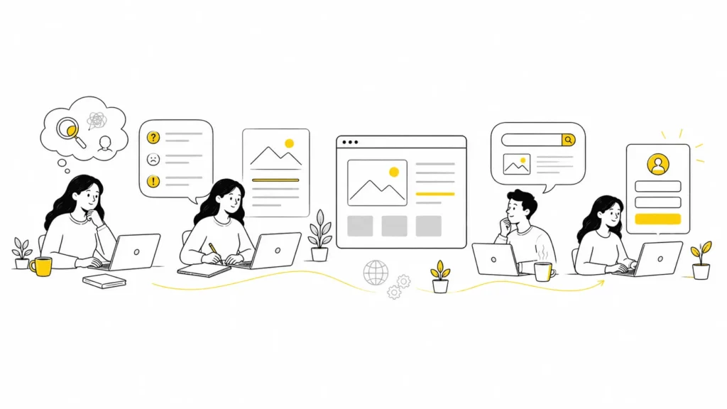 Illustration showing SEO content building organic traffic and generating qualified leads over time