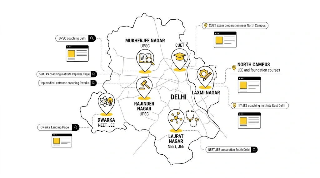 Delhi coaching institute local SEO strategy by area