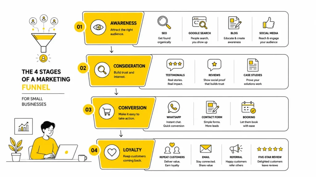 Marketing funnel stages and tactics for a small business