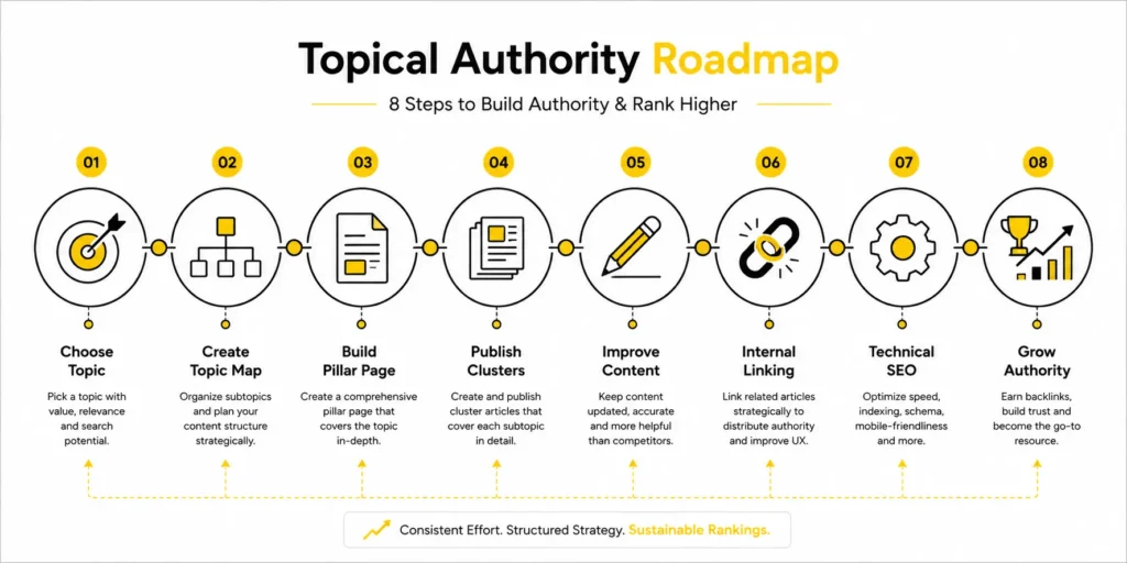 Eight step roadmap for building topical authority