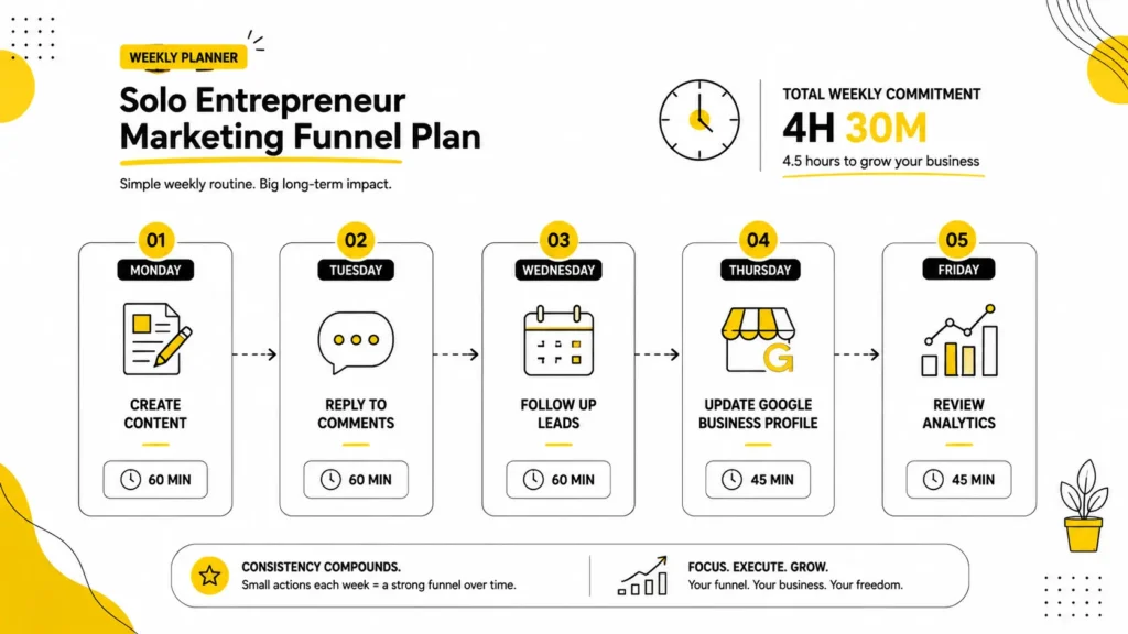 Weekly marketing funnel plan for solo founders