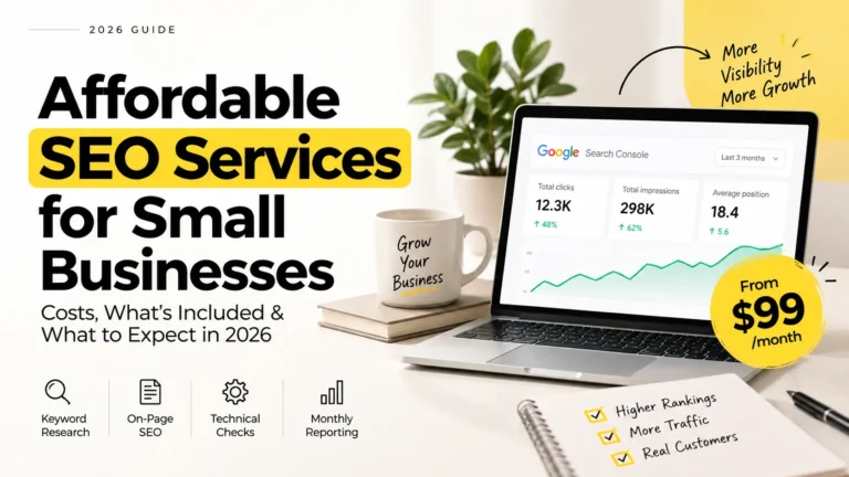 Affordable SEO services for small businesses, including on-page SEO, technical SEO, keyword research, and monthly reporting.