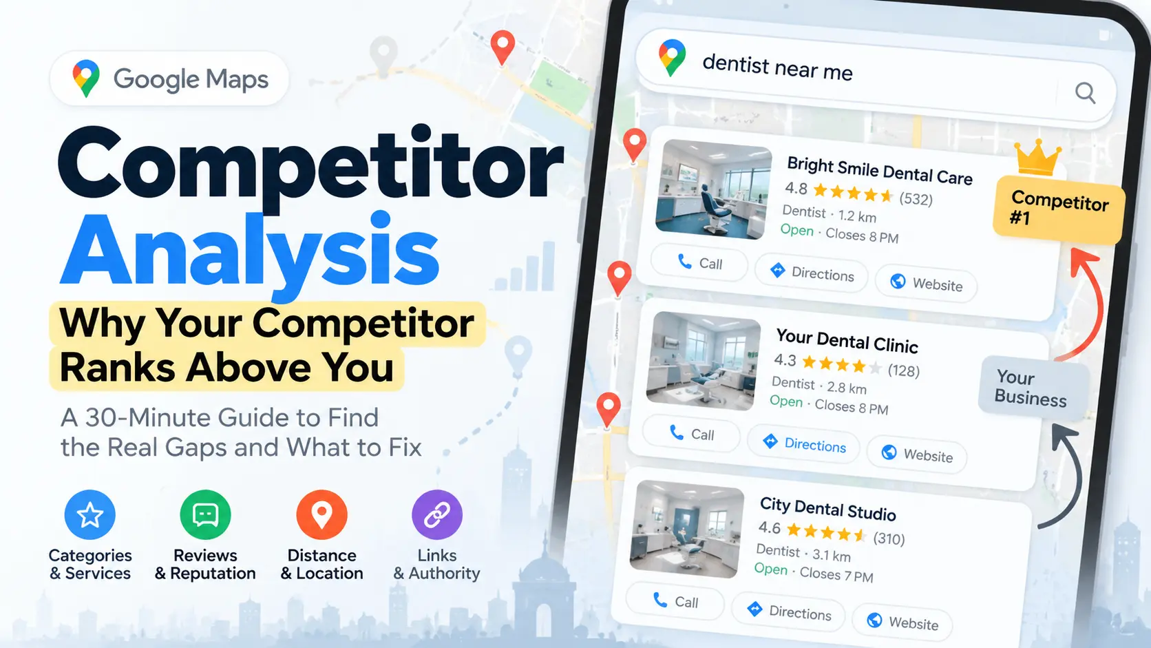 Google Maps competitor analysis showing why a competitor ranks above your business