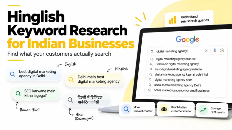 Hinglish keyword research examples for Indian businesses using English, Roman Hindi and Hindi search queries