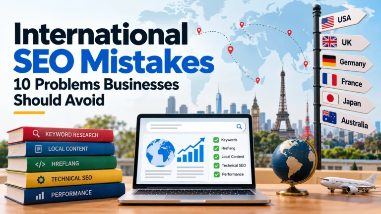 International SEO mistakes businesses should avoid when expanding into new countries, including keyword research, hreflang, localized content, and technical SEO.