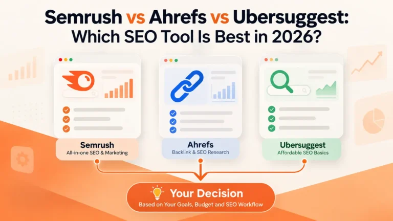 Semrush vs Ahrefs vs Ubersuggest SEO tool comparison for 2026