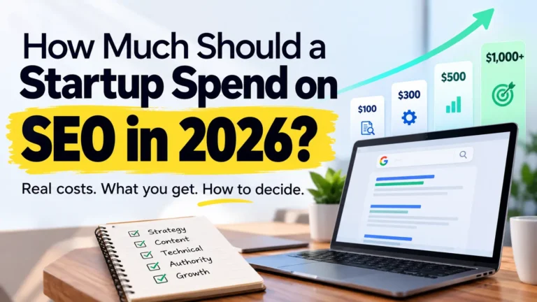 Startup SEO cost guide showing SEO budgets from $100 to $1,000+ in 2026