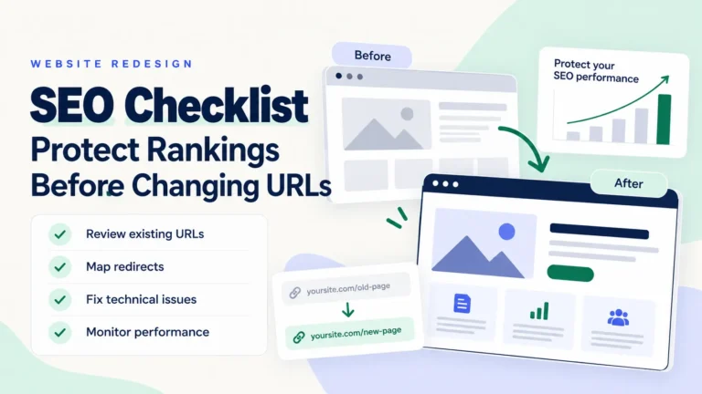Website redesign SEO checklist to protect rankings, manage URL redirects, and monitor SEO performance.